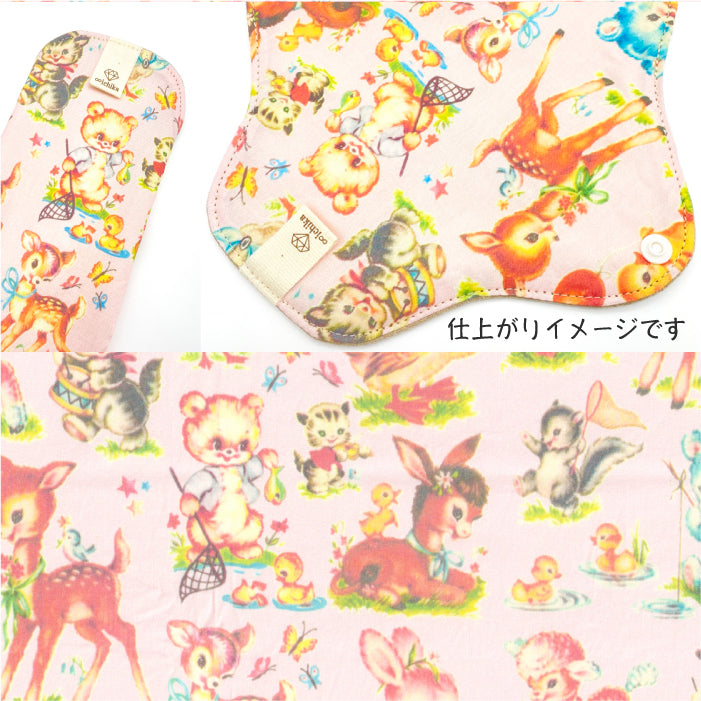 ■ 布ライナー・布ナプキン オーダー商品 【USAコットン】レトロアニマルズ(ピンク)